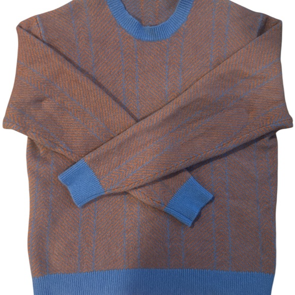 Uniqlo Men's Large Sweater in Brown with Blue Trim - Picture 3 of 5